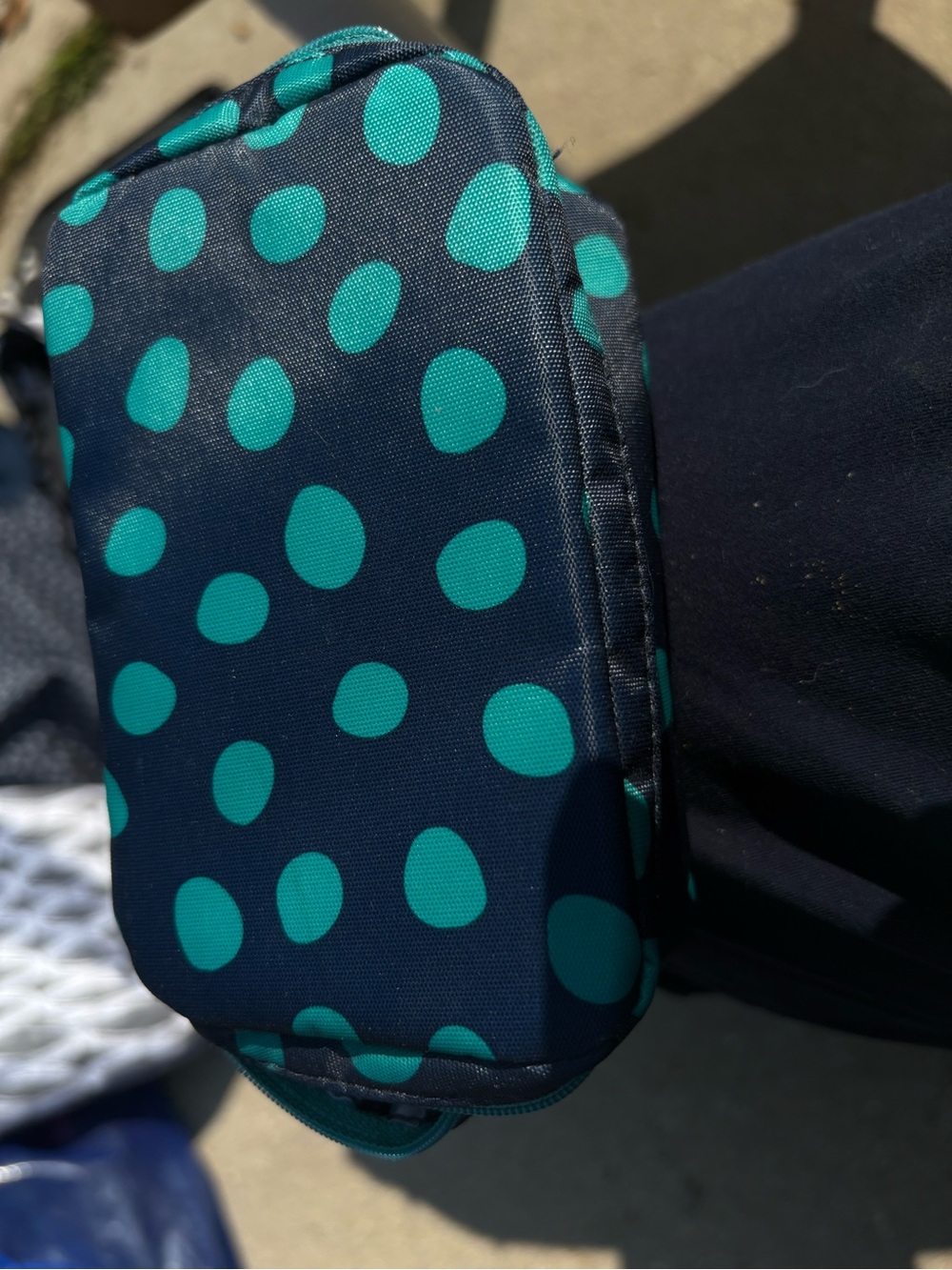 Navy and Teal Polka Dot jewelry Pouch